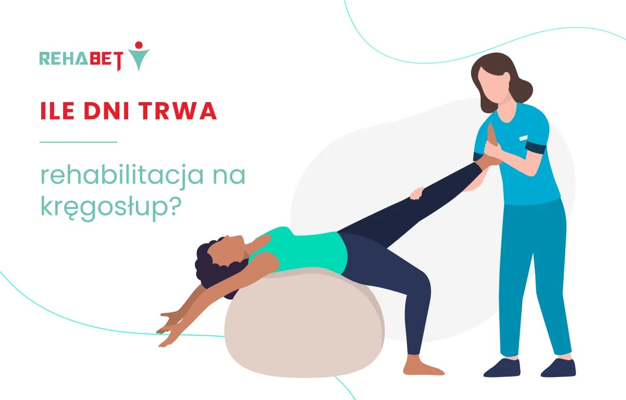 Rehabilitacja kręgosłupa lędźwiowego: fizjoterapeuta pomaga pacjentce w ćwiczeniach na piłce.