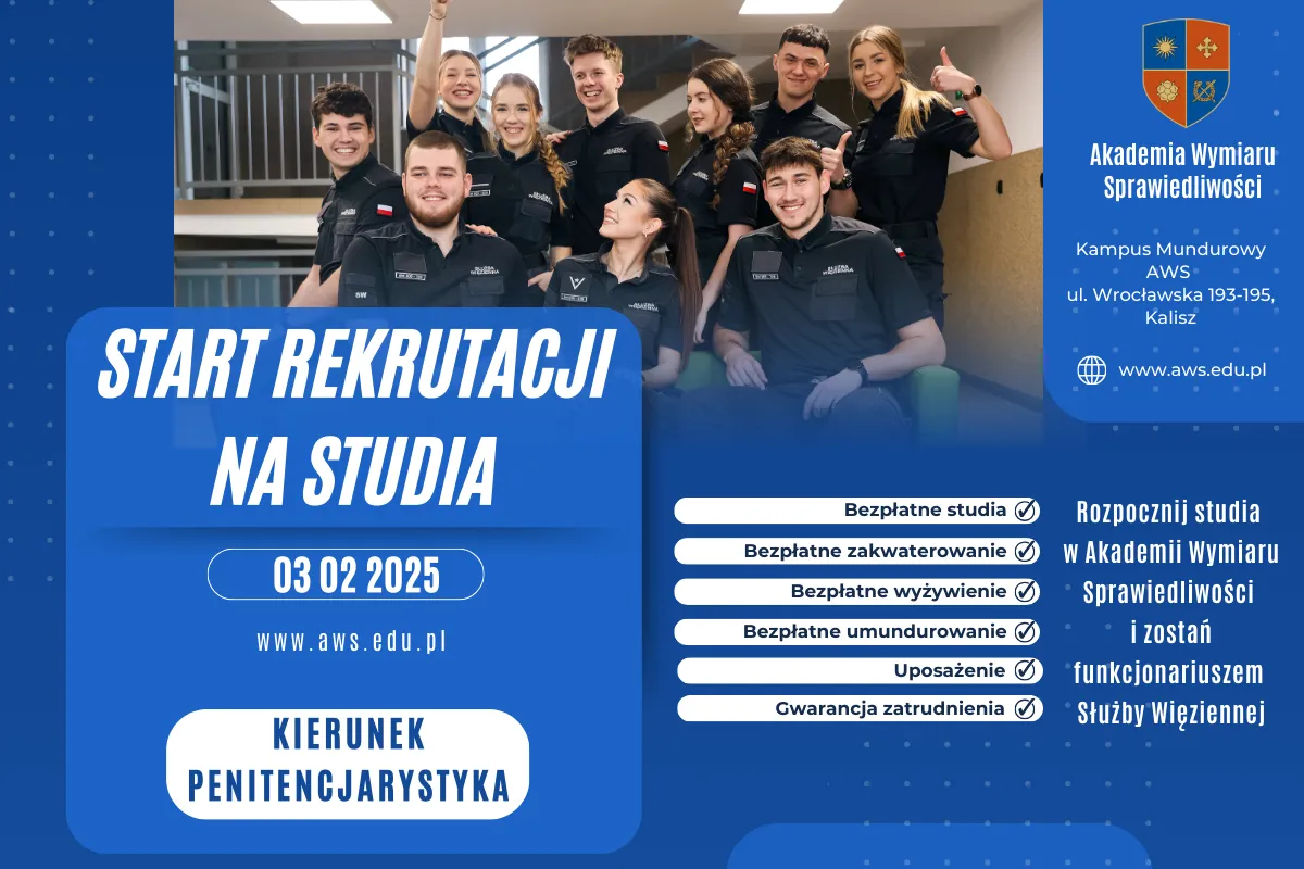 Chcesz pracować w służbie więziennej? Jak się dostać? Akademia Wymiaru Sprawiedliwości rekrutuje na studia penitencjarne. Bezpłatne studia, zakwaterowanie, wyżywienie i umundurowanie.
