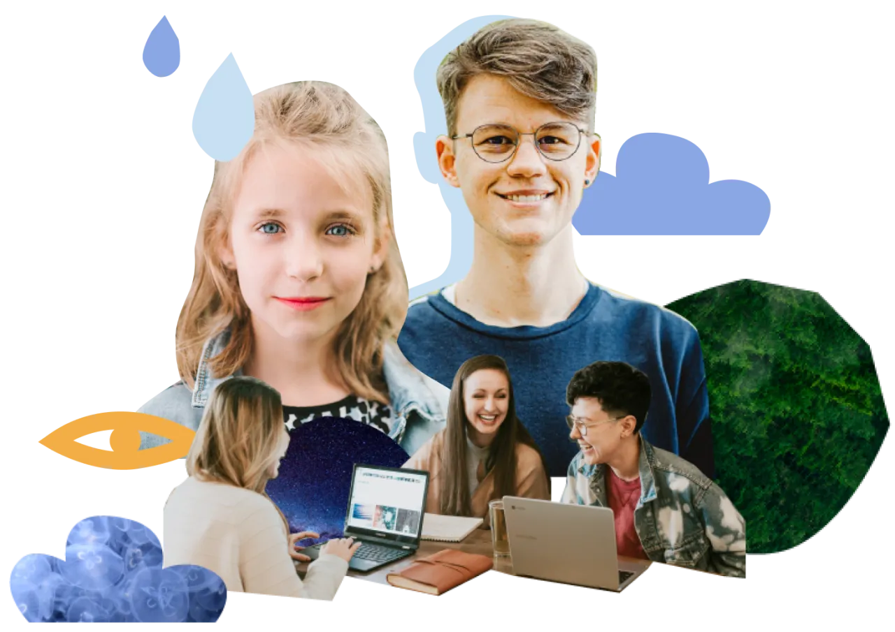 Młodzi ludzie uczą się i śmieją, jakby zastanawiali się, kiedy powstała szkoła w chmurze.