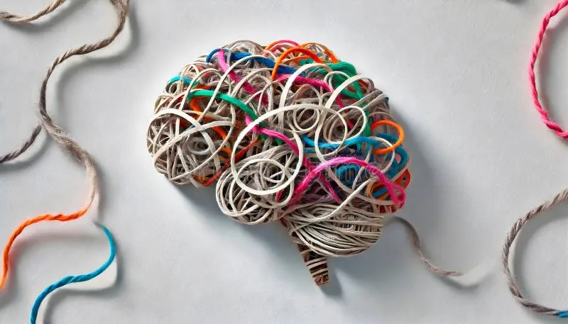 Splątane kolorowe nici symbolizujące złożony problem