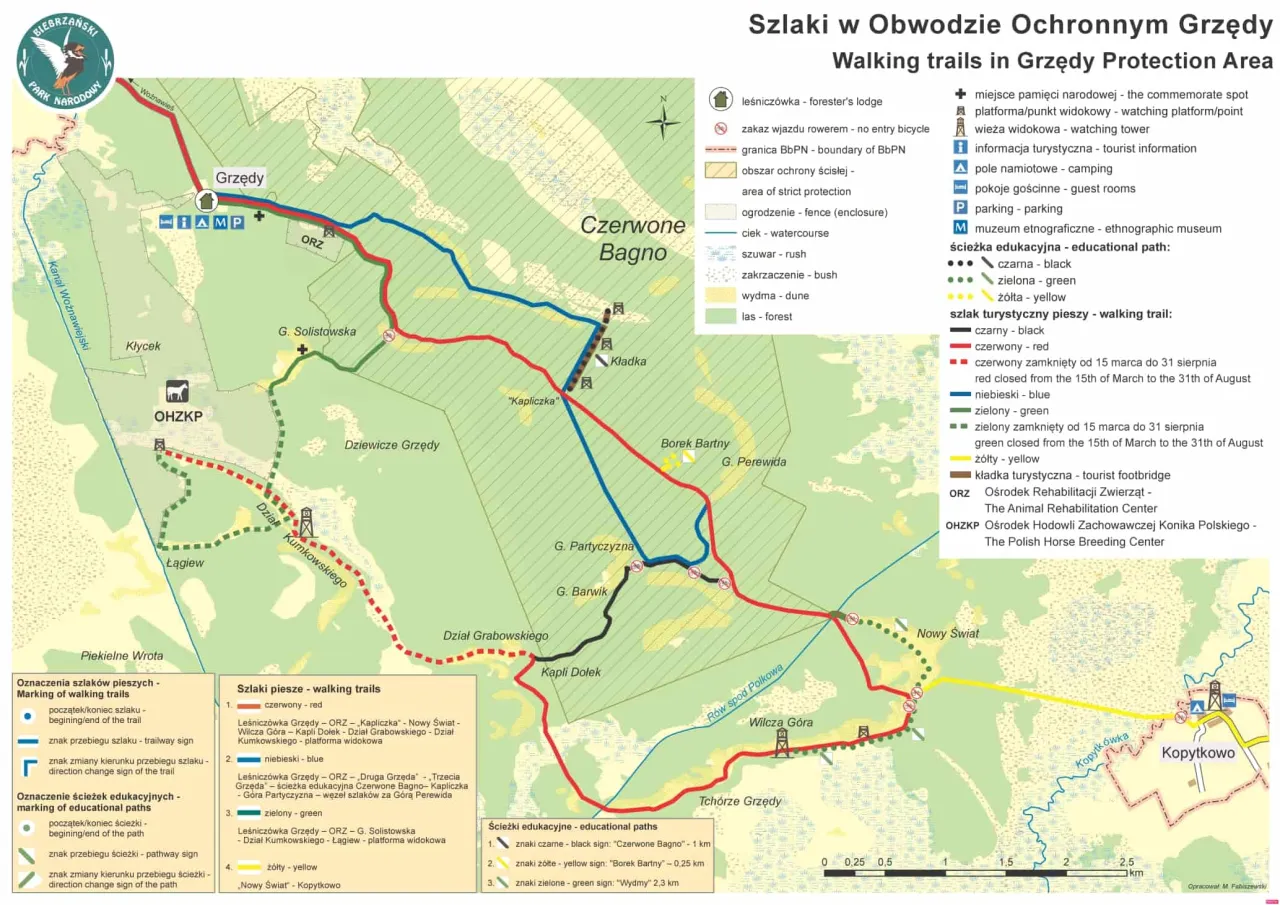 Mapa szlaków turystycznych Czerwone Bagno Biebrzański Park Narodowy