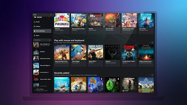 Xbox Cloud Gaming interfejs w przeglądarce