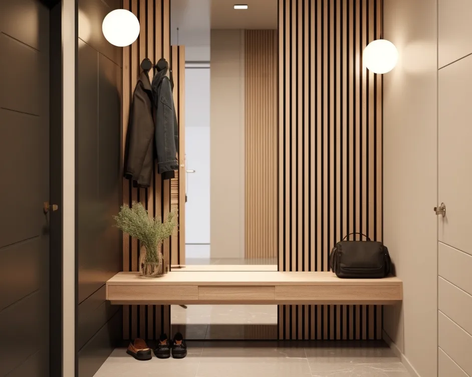 przedpokój płytki winyl mikrocement lamele tapeta