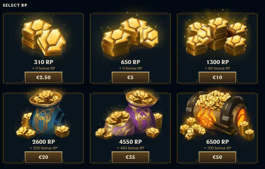 League of Legends Riot Points prices payment methods