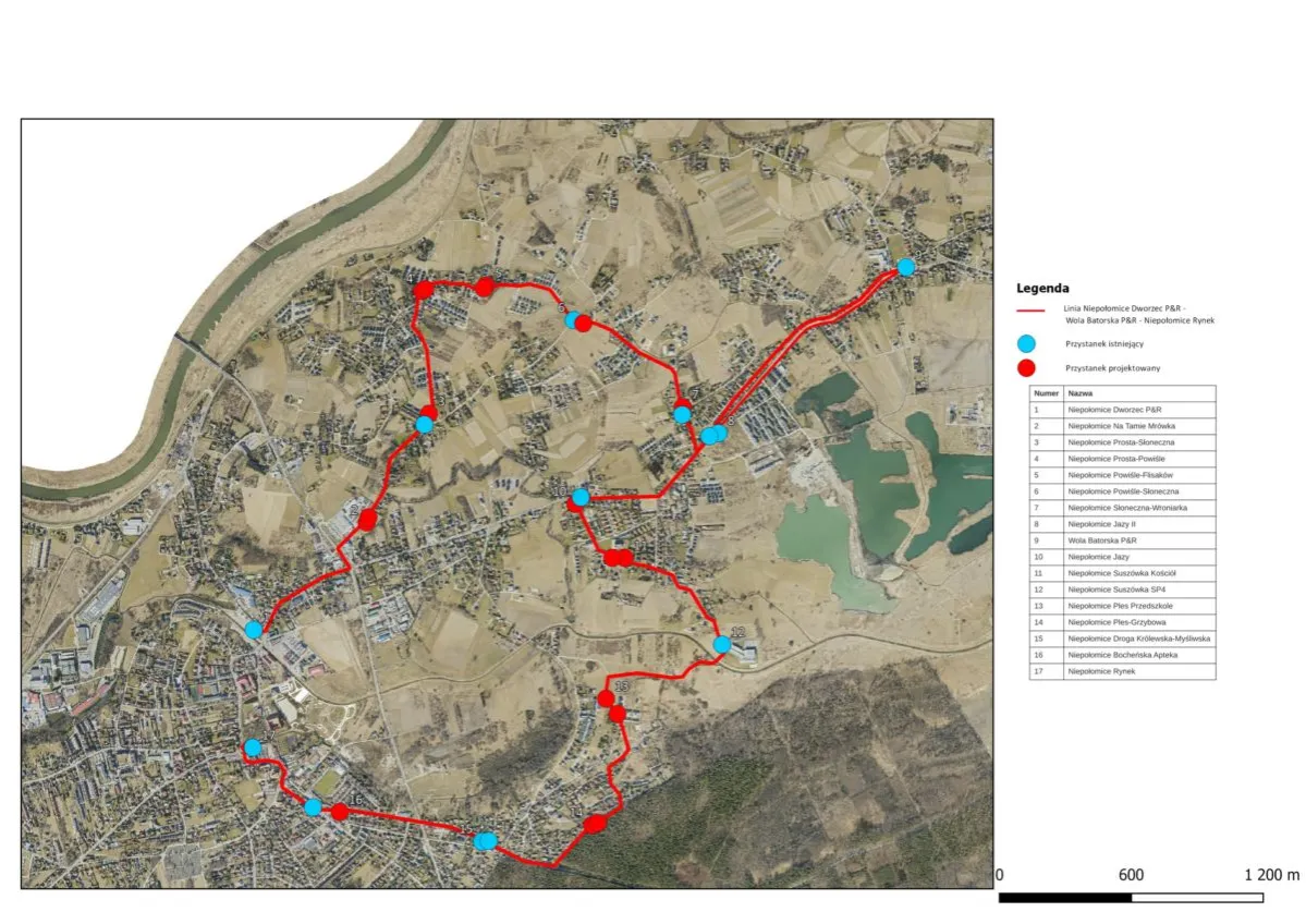 Mapa przystank&oacute;w Mat-Bus Niepołomice dworzec rynek