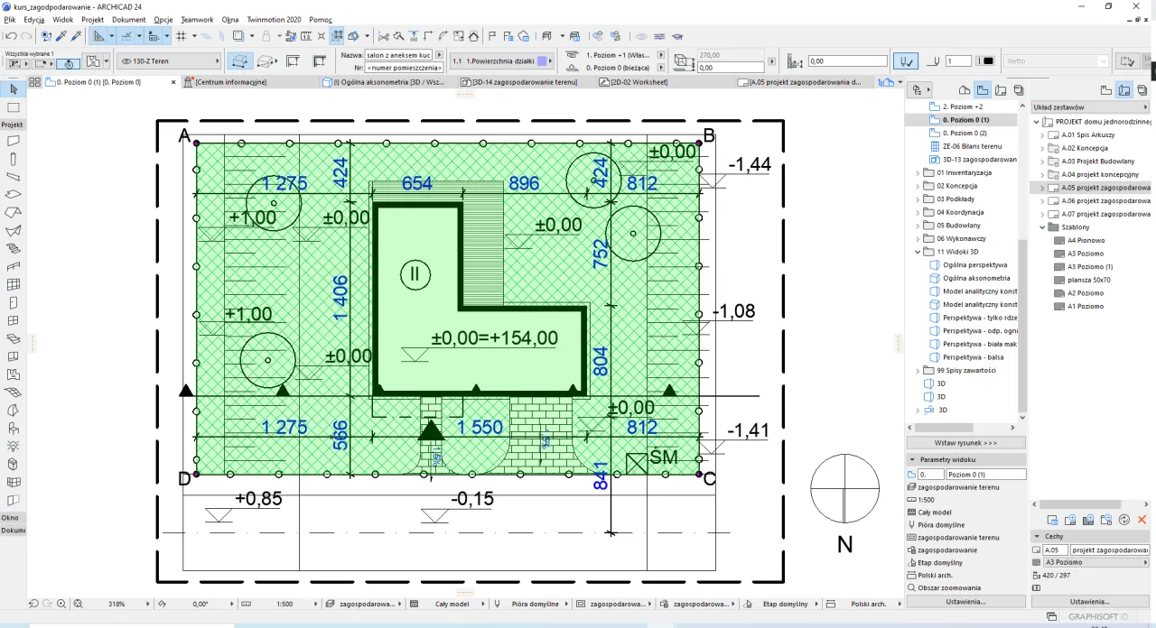 Plan zagospodarowania działki budowlanej z wymiarami
