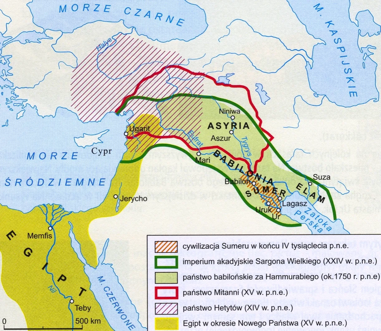 Mapa starożytnej Mezopotamii z rzekami Tygrys i Eufrat i wsp&oacute;łczesnymi granicami państw