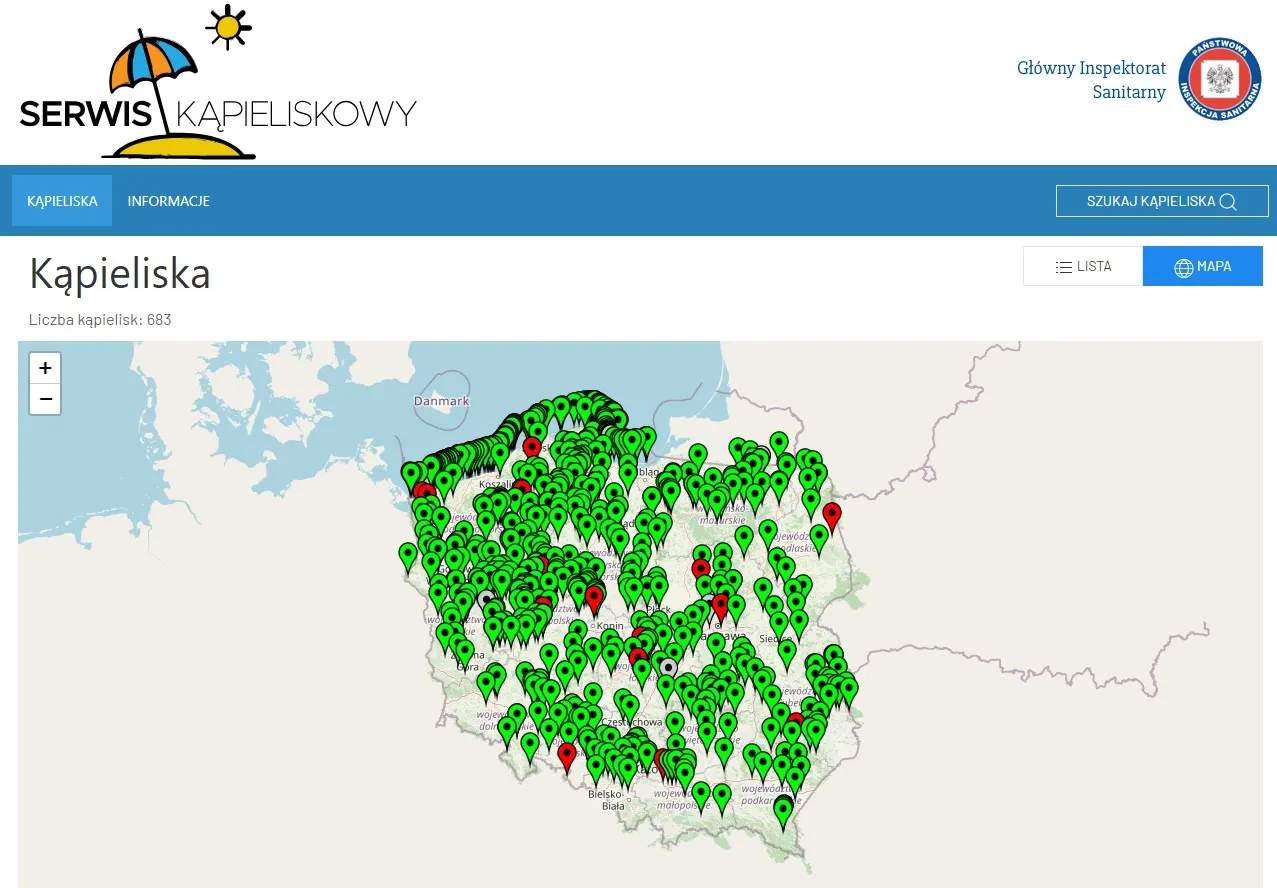 Serwis Kąpieliskowy GIS mapa screenshot
