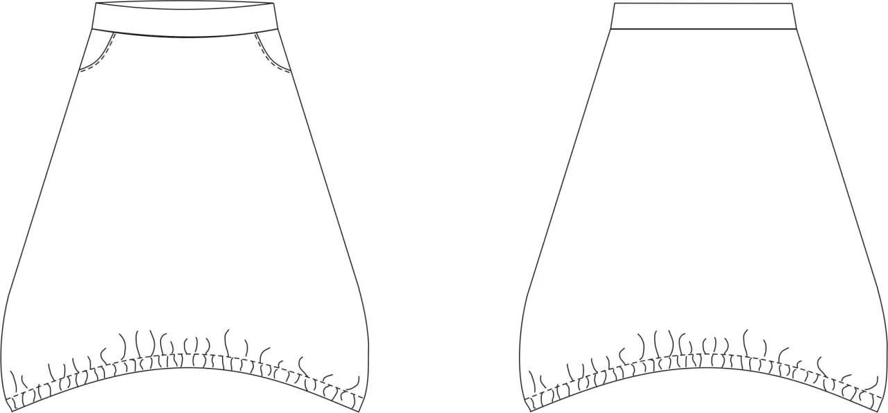wykrój spódnicy bombki prostokąty