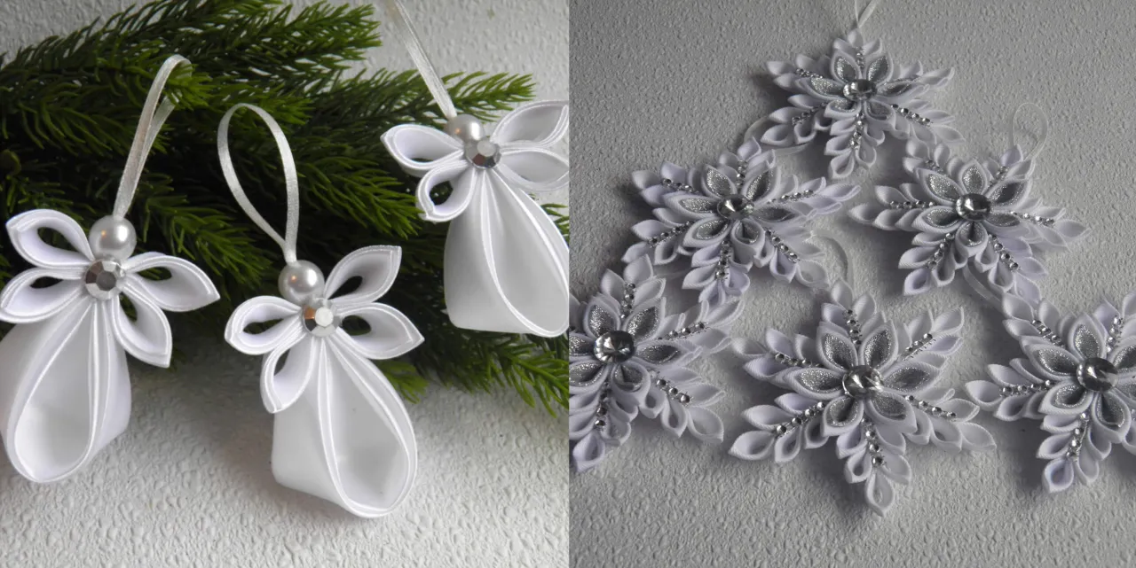 ozdoby bożonarodzeniowe ze wstążki kanzashi