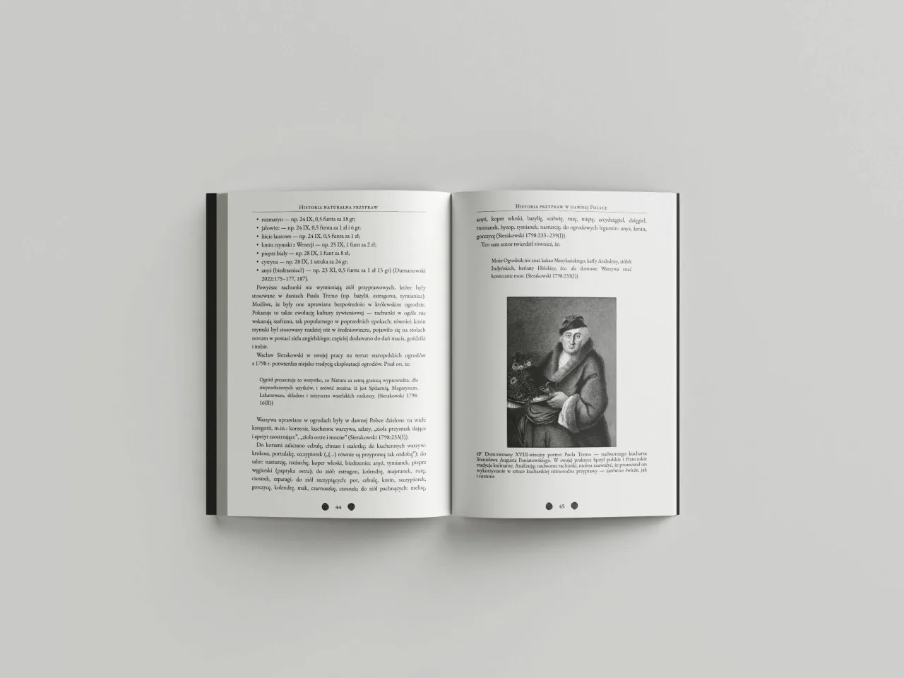 Na stronach książki o historii przypraw, obok listy ziół i cen, znajduje się portret kucharza. Czy cukier to przyprawa? W dawnej Polsce używano wielu ziół.