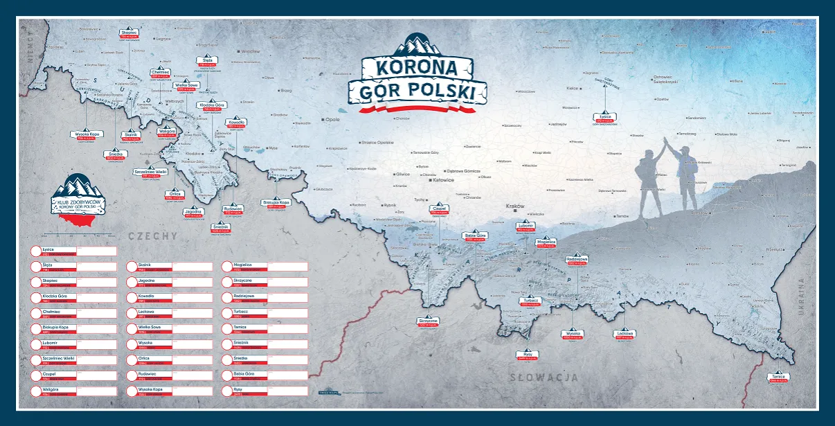 Korona G&oacute;r Polski mapa szczyty