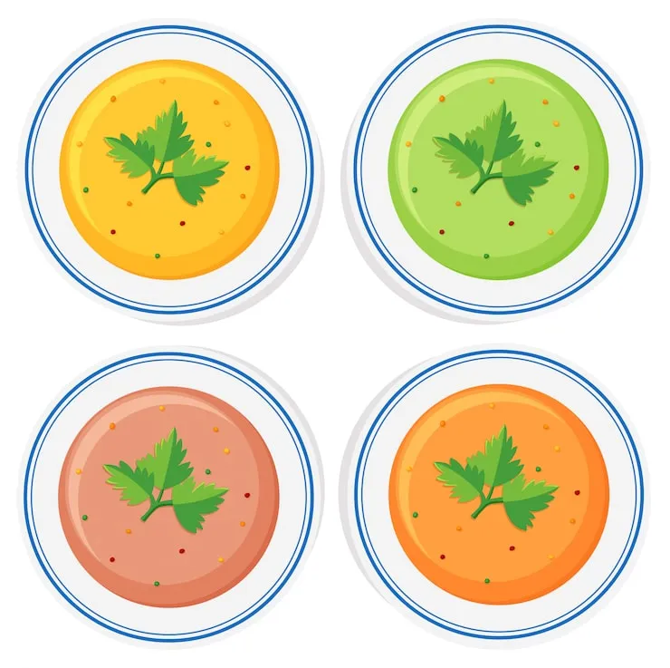 różne rodzaje zup w miskach