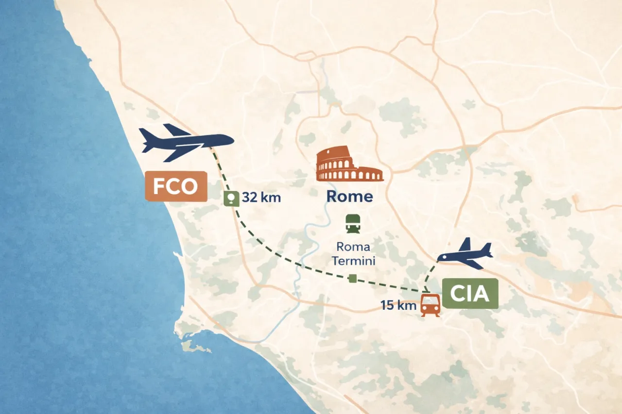 Lotnisko Fiumicino vs Ciampino mapa
