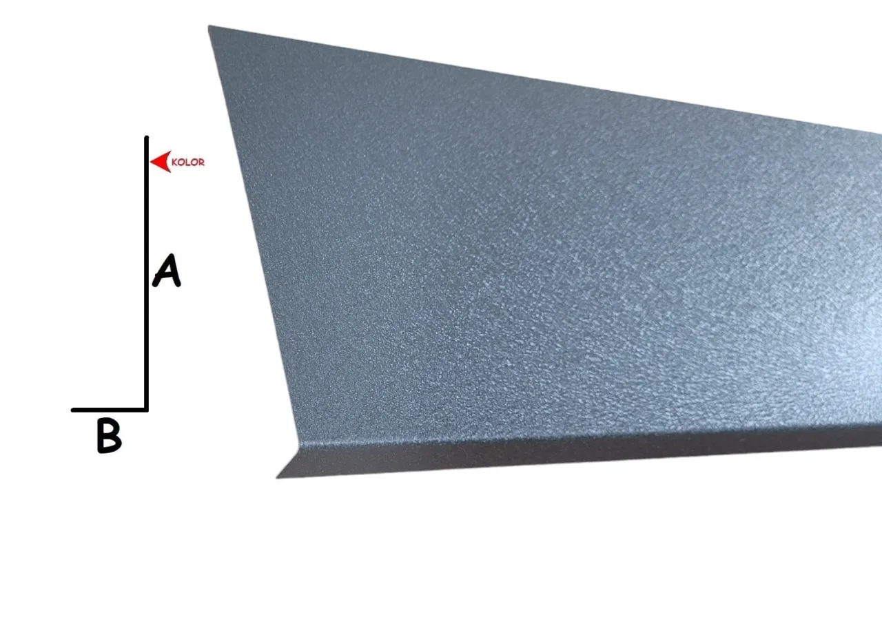 Szara blacha na deskę czołową, z zaznaczonym kolorem i wymiarami A i B.