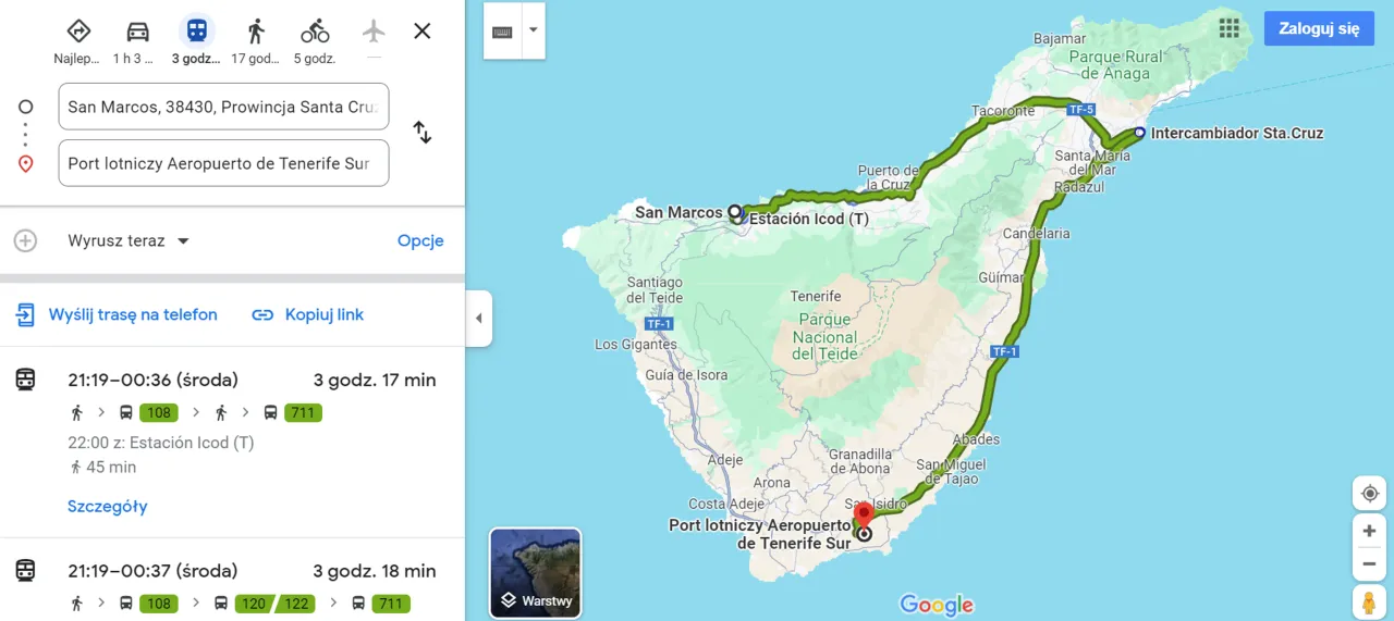 Trasa Wizzair na Teneryfie: San Marcos do Port lotniczy Aeropuerto de Tenerife Sur.