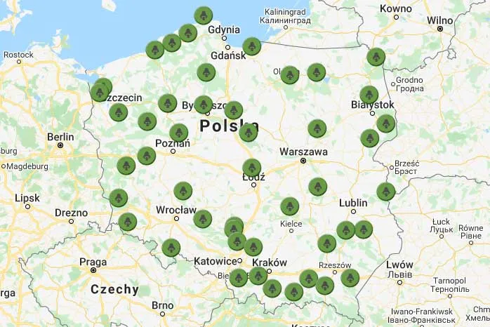 Mapa Polski regiony grzybowe lasy