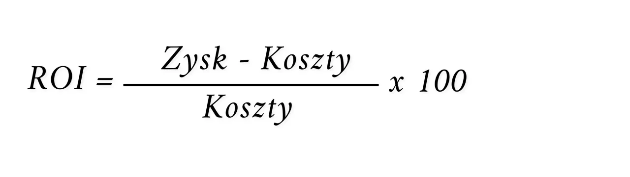 Wz&oacute;r na wskaźnik rentowności inwestycji (ROI): (Zysk - Koszty) / Koszty * 100.