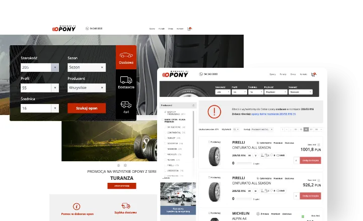 Sklep internetowy z oponami interfejs strona gł&oacute;wna