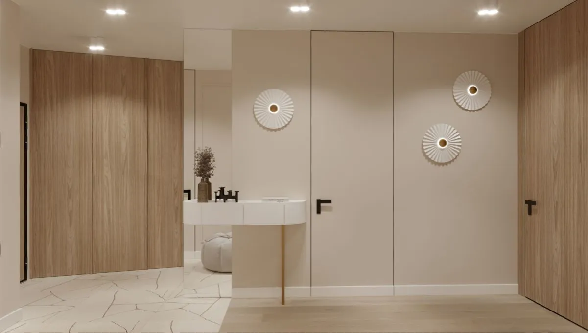 przedpok&oacute;j w stylu japandi w bloku