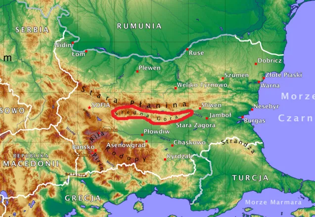 Mapa g&oacute;r Bułgarii