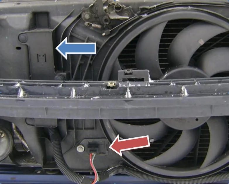 Peugeot 206 lokalizacja czujnika wentylatora chłodnicy schemat