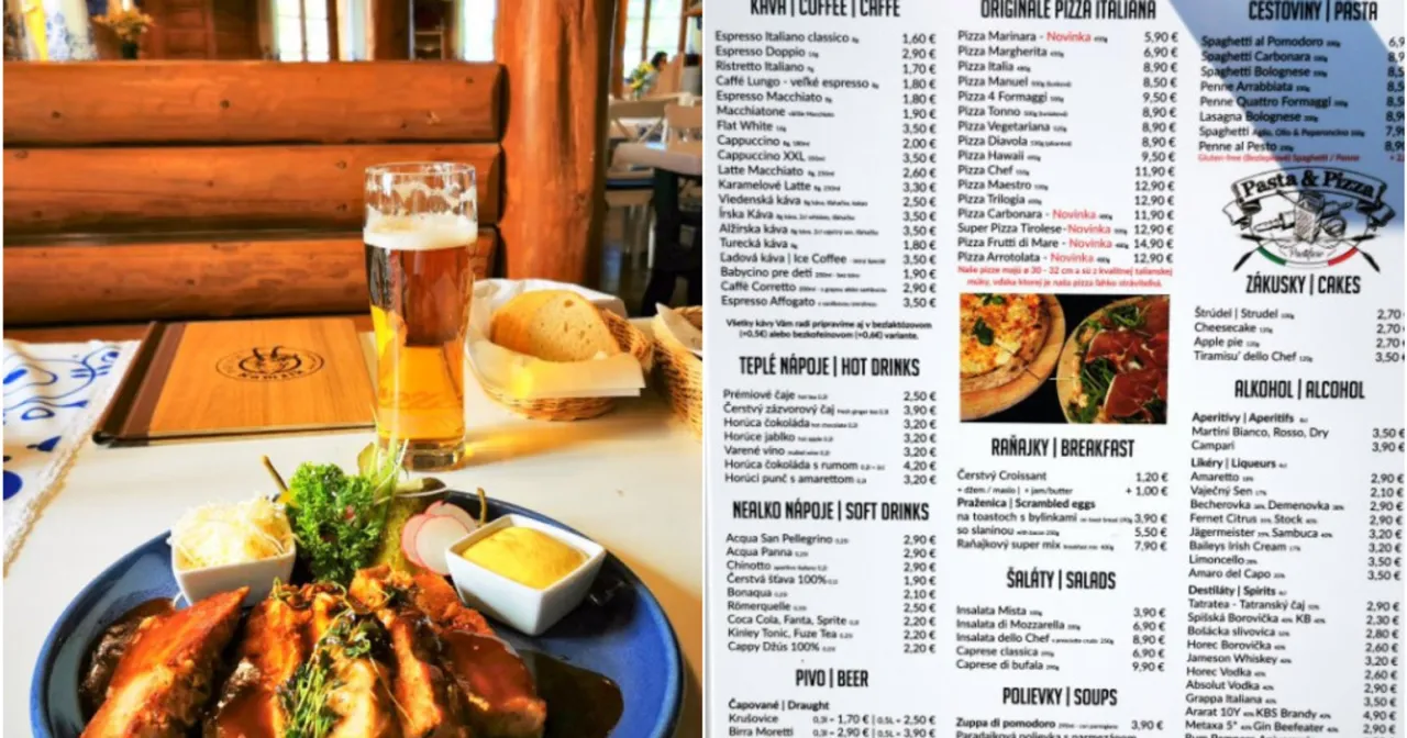 Przykładowe ceny na Słowacji menu restauracja