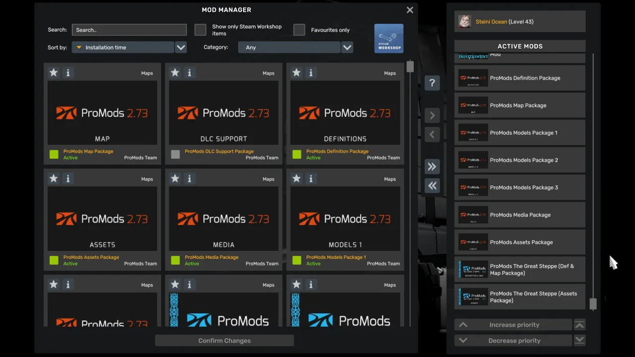 ETS2 menedżer mod&oacute;w priorytet ładowania