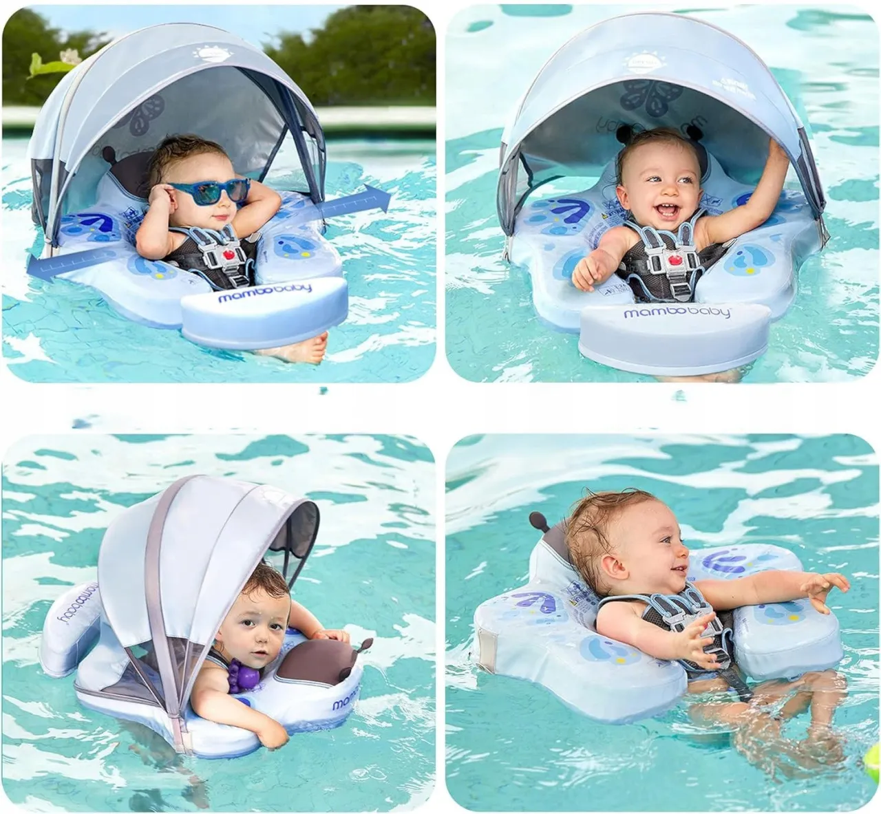 dziecko w bezpiecznym kole do pływania z daszkiem