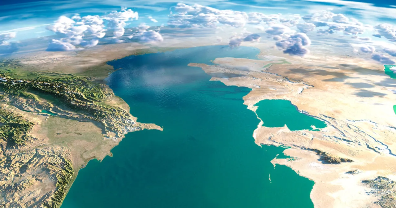 Mapa Morza Kaspijskiego z państwami sąsiadującymi