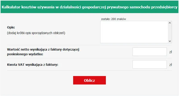 kalkulator wartości samochodu przedsiębiorca