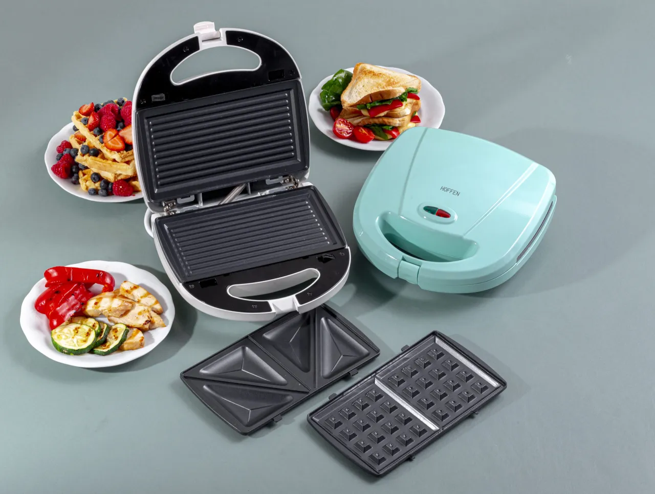 różne rodzaje opiekaczy do kanapek z wymiennymi płytkami