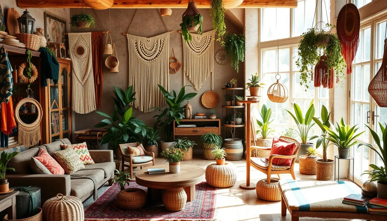 dekoracje strefa relaksu hippie boho lata 70