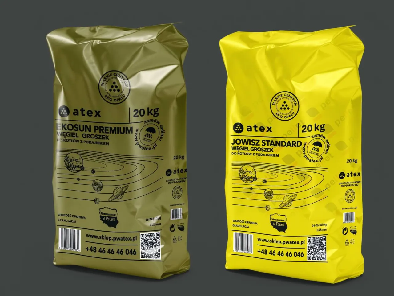 Dwie torby ekogroszku: zielona