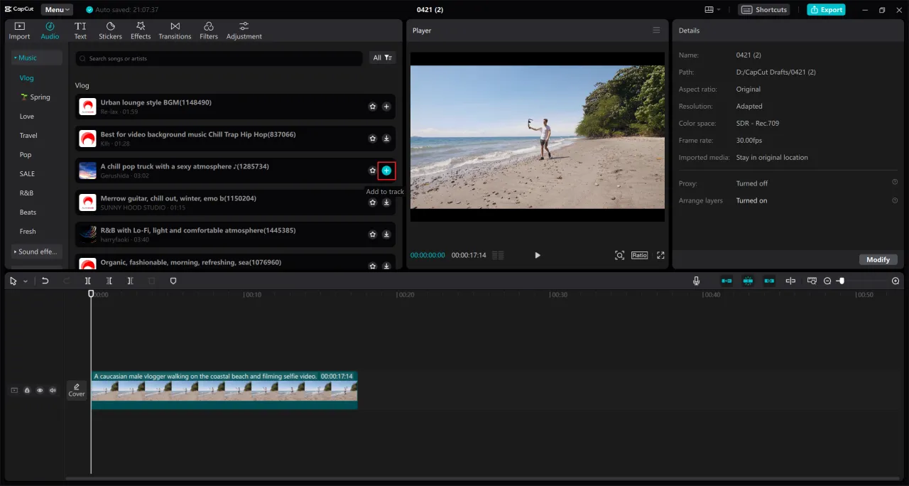 interfejs programu do edycji wideo z osią czasu i ścieżką audio