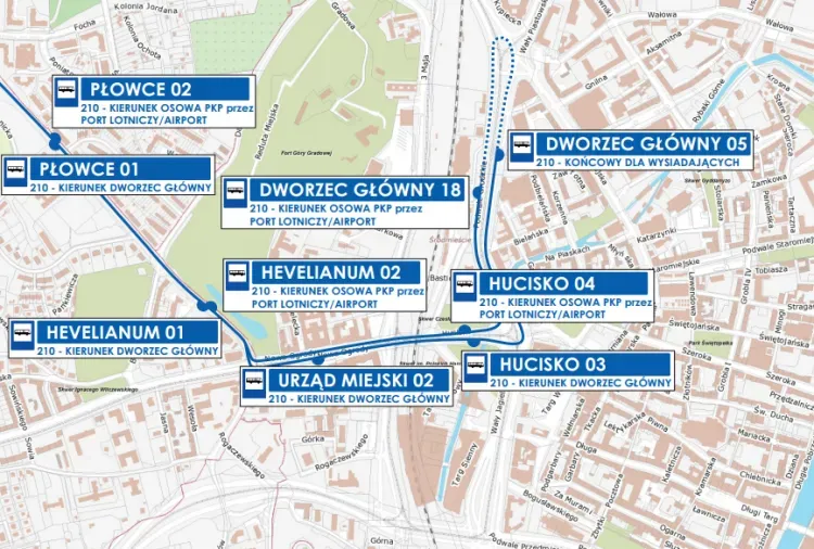 Mapa tras autobus&oacute;w ZTM Gdańsk Suchanino Wrzeszcz Oliwa
