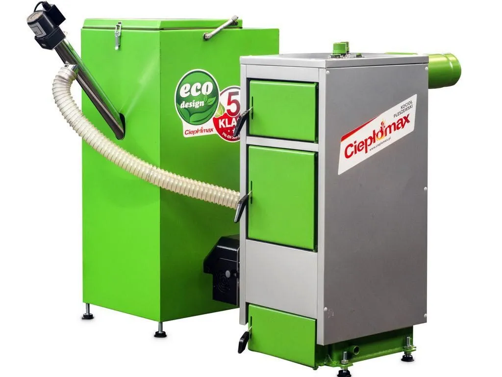 Nowoczesny kocioł na pellet z certyfikatem ekoprojektu lub tabliczka znamionowa kotła