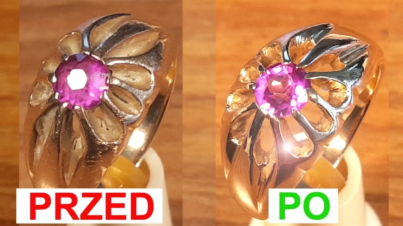 złota biżuteria przed i po czyszczeniu