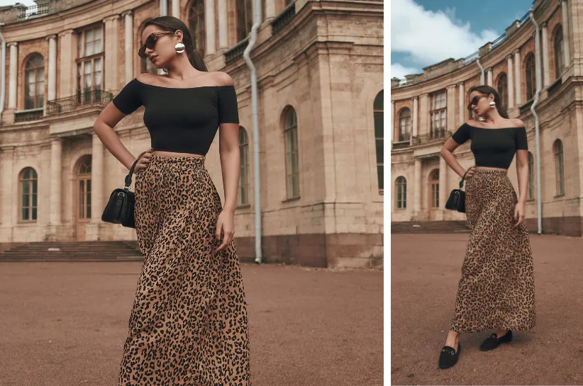 Stylizacje spódnica w panterkę klasyczna góra