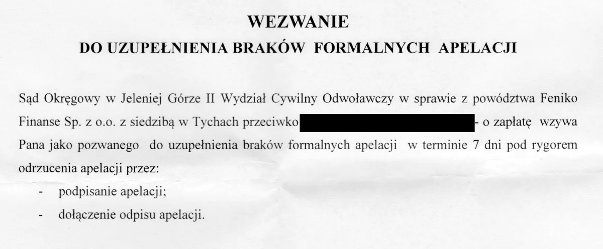 Wzór wezwania do uzupełnienia braków formalnych w sądzie