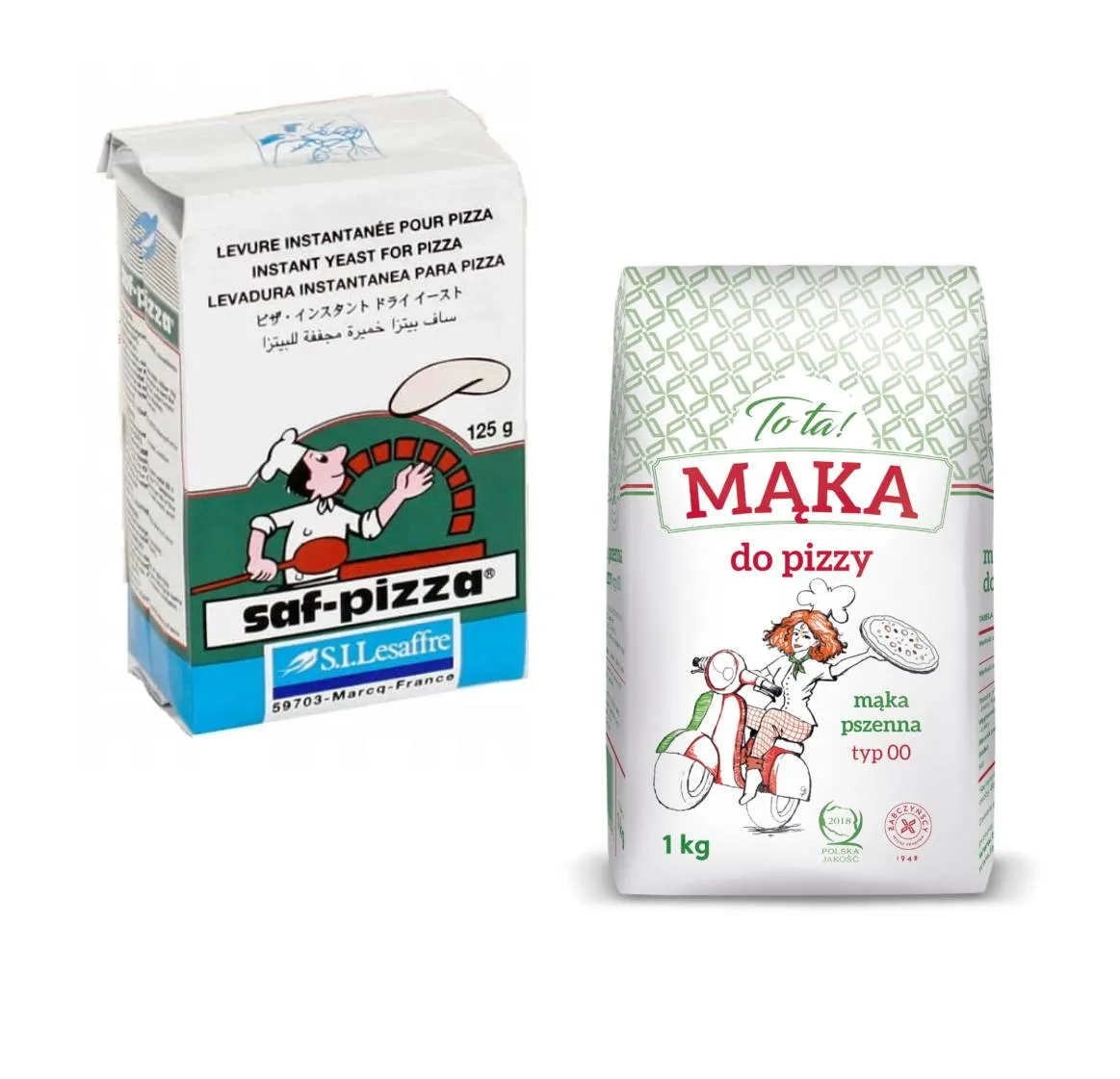 r&oacute;żne rodzaje mąki na pizzę i drożdże