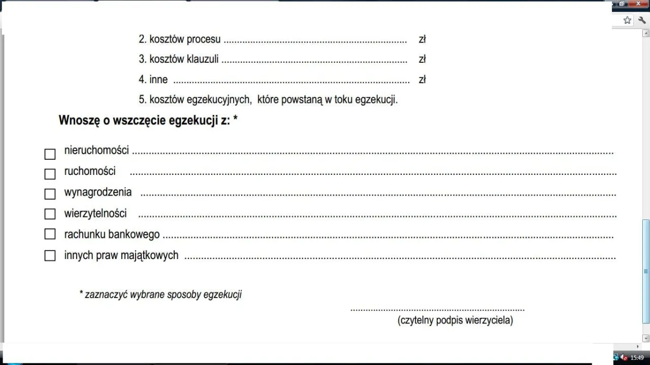 wniosek do komornika wzór