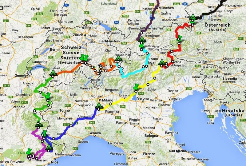 mapa alpejskich tras motocyklowych