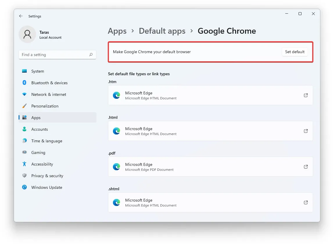 Windows 11 ustawienia aplikacji domyślnych Chrome