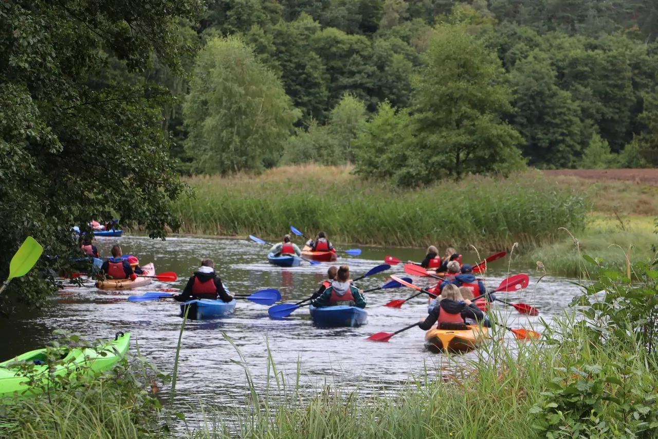 Kajaki na rzece Wdzie, widok z lotu ptaka na malowniczy odcinek