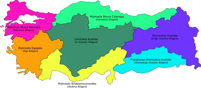 Mapa Turcji regiony turystyczne