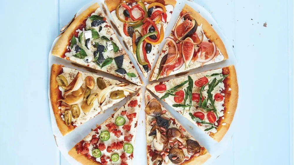 ingredientes y toppings coloridos para pizza vegana