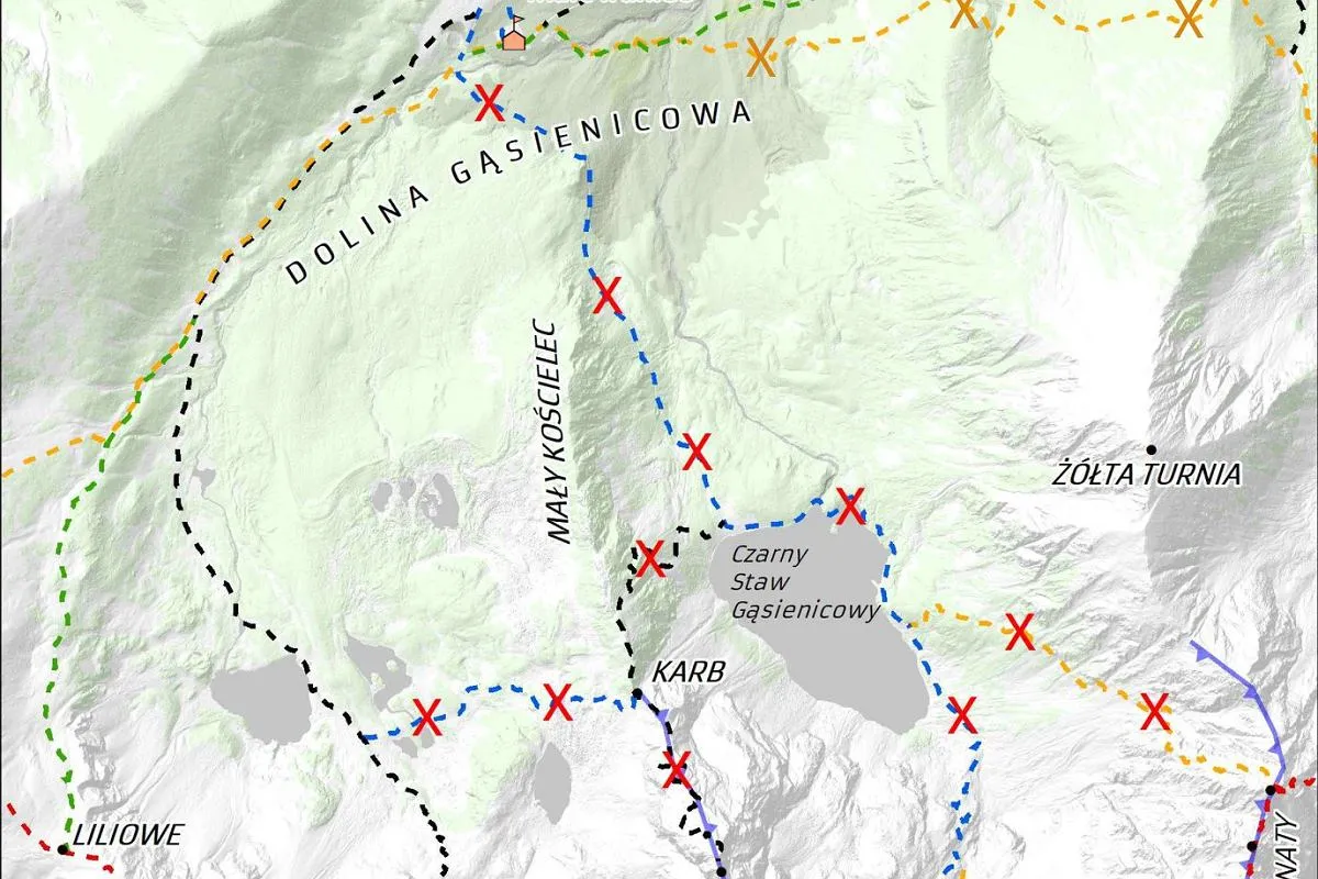 Mapa szlak&oacute;w Rysy TPN TOPR