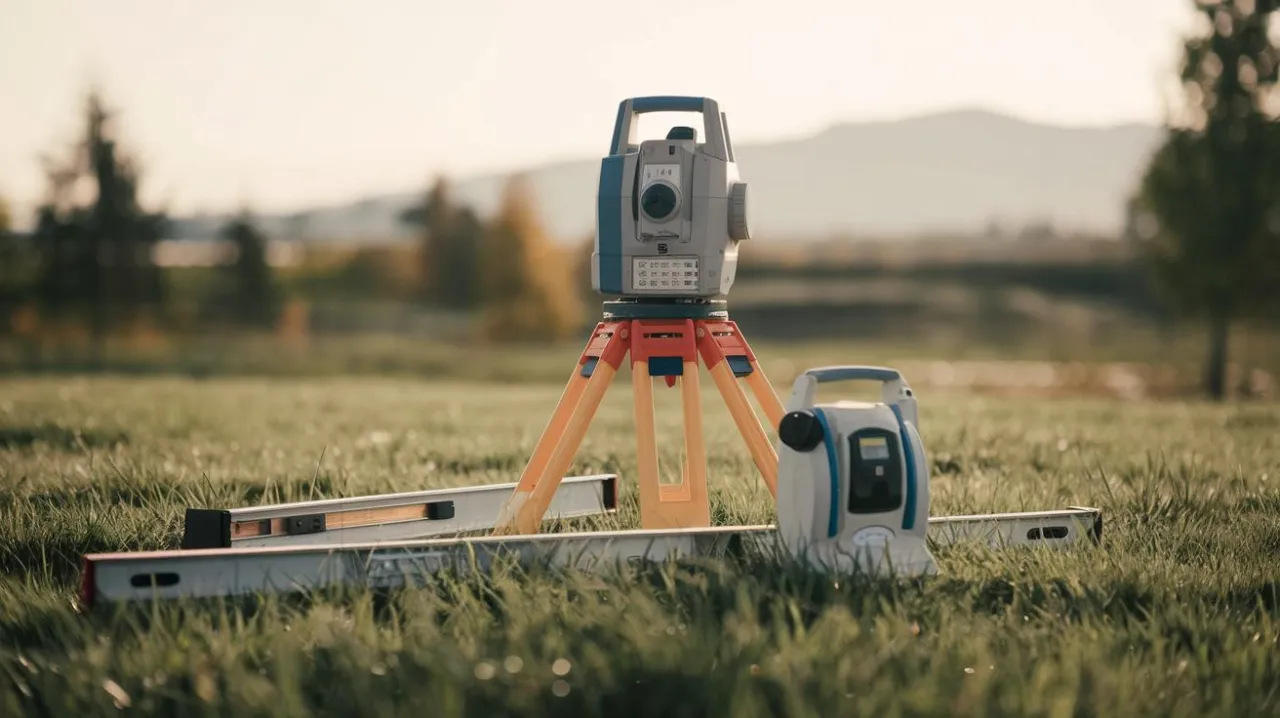 Geodeta w pracy, sprzęt geodezyjny, pomiary terenowe