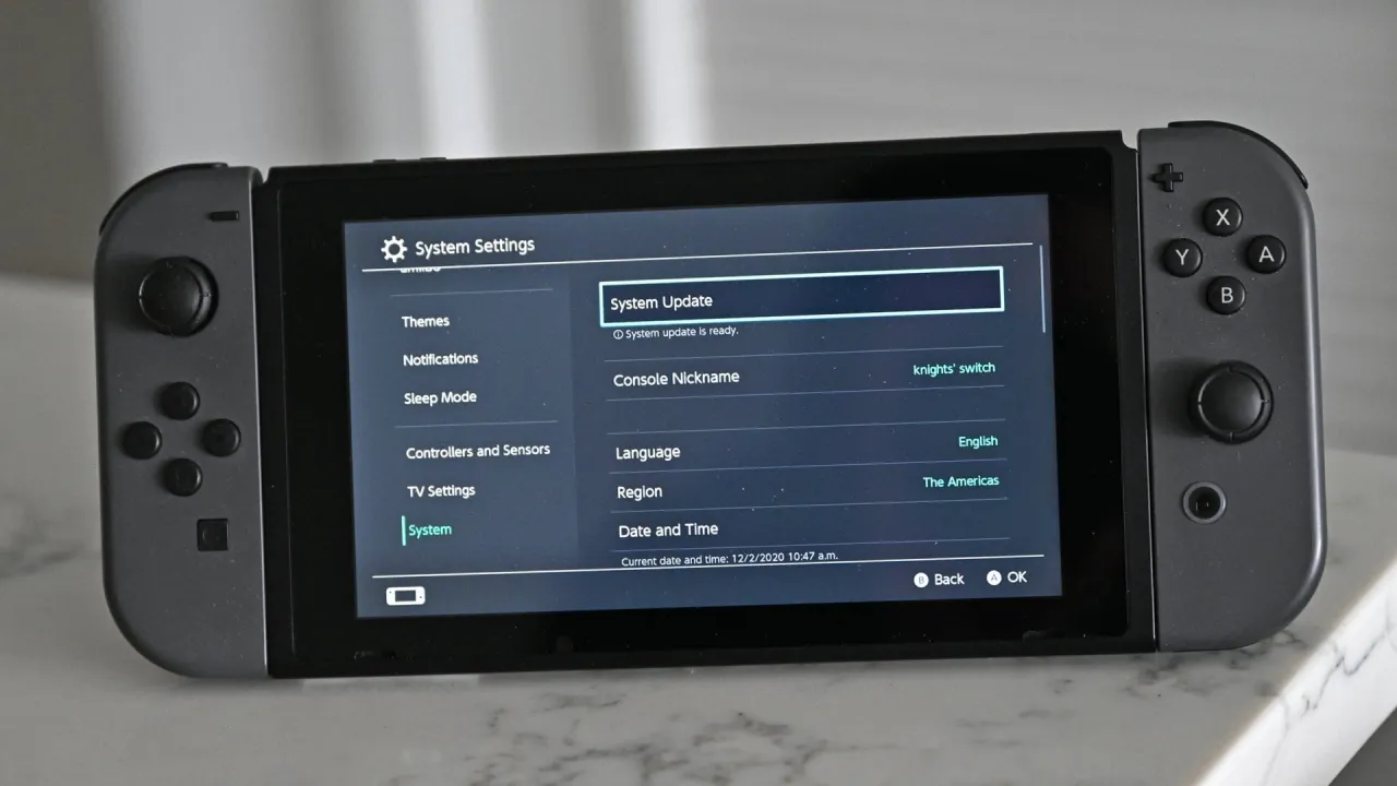 Nintendo Switch console system settings menu